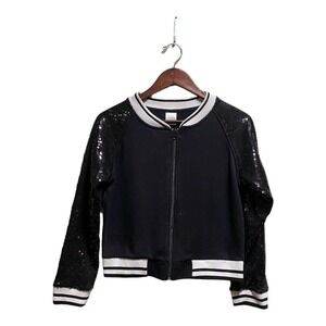 Double Platinum Sequin Varsity Jacket Black Small Dancewear Hip hop